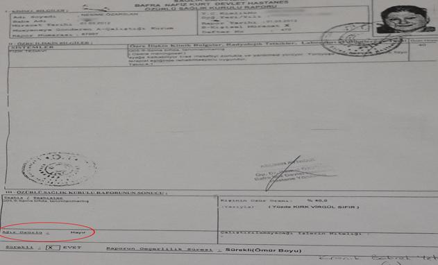 Engelli aylığı için gerekli sağlık kurulu raporu belgesi