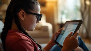 Evde rahat bir ortamda tablet kullanımı, öğrenmeyi destekler.