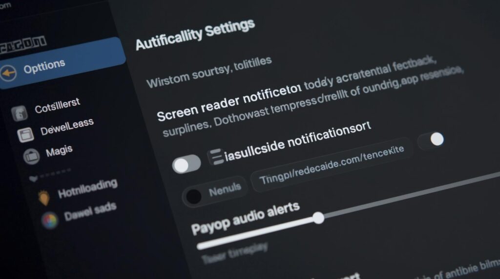 Zoom'un erişilebilirlik ayarları menüsü – ekran okuyucu bildirimlerini özelleştirme seçenekleri görünüyor