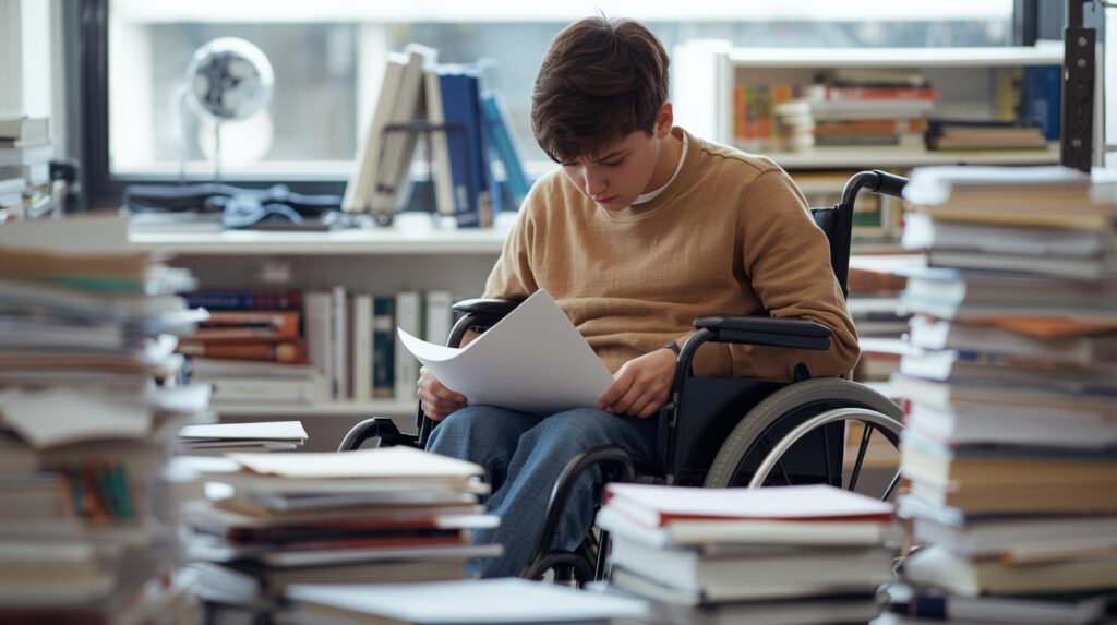 Engelli bir üniversite öğrencisi burs başvuru belgelerini hazırlarken