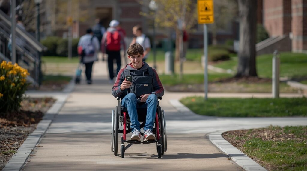 Üniversite kampüsünde engelli bir öğrencinin günlük hayatından bir an